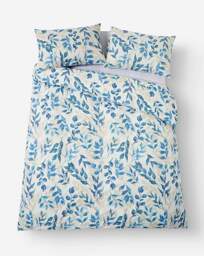 Rowan Watercolour Leaf Duvet Cover Set White/Blue - JD Williams - Size: SINGLE - thumbnail 3