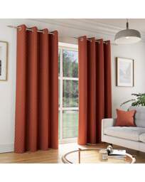 Tokyo Velvet Eyelet Curtains Orange - Enhanced Living - Size: 117 x 137cm