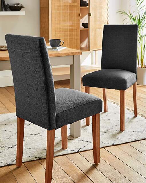 Ava Pair of Dining Chairs Fabric Natural/Charcoal - JD Williams