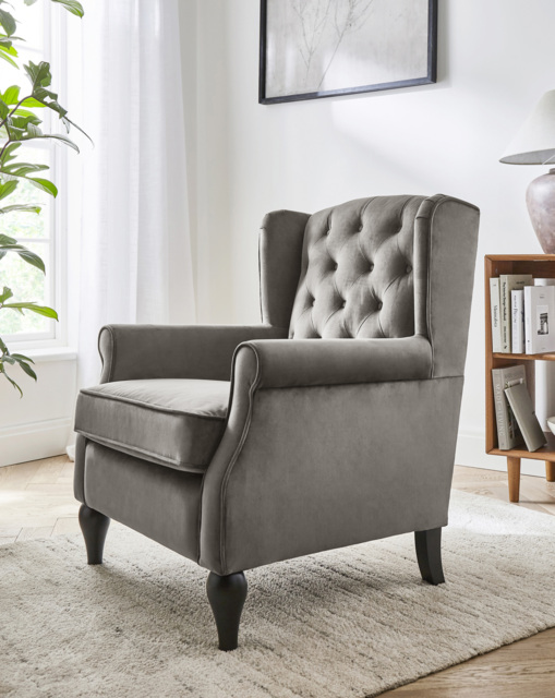 Bailey Velvet Wingback Armchair Charcoal - JD Williams - image 1