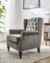 Bailey Velvet Wingback Armchair Charcoal - JD Williams - thumbnail 1