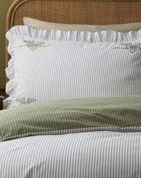 AT Frilled Embroidered Bow Stripe Duvet Green - Appletree - Size: DOUBLE - thumbnail 2
