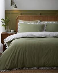 AT Frilled Embroidered Bow Stripe Duvet Green - Appletree - Size: DOUBLE - thumbnail 5