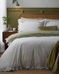 AT Frilled Embroidered Bow Stripe Duvet Green - Appletree - Size: DOUBLE - thumbnail 3