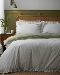 AT Frilled Embroidered Bow Stripe Duvet Green - Appletree - Size: DOUBLE