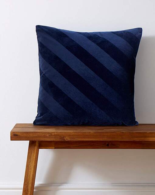 Striped Velvet Cushion Navy - JD Williams - Size: 45X45CM - image 1