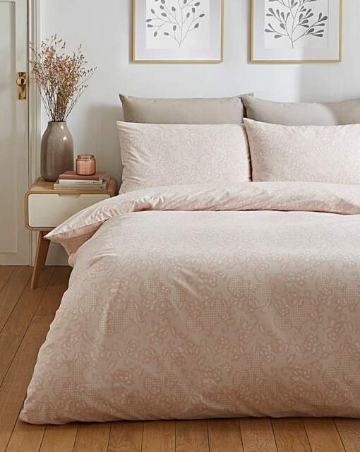 Lace Print Duvet Set Pink/White - JD Williams - Size: S KING - image 1