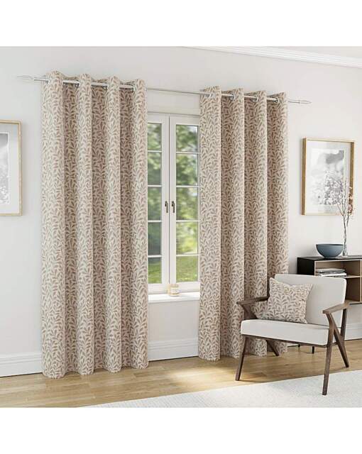 Sherwood Leaf Jacquard Lined Curtains Natural - Enhanced Living - Size: 117 x 137cm - image 1