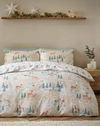 CL Brushed Christmas Deer Duvet Set Natural - Catherine Lansfield - Size: SINGLE - thumbnail 2