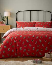 CL Christmas Robins Duvet Cover Set RED - Catherine Lansfield - Size: KING - thumbnail 2