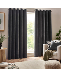Yard Heavy Chenille Eyelet Curtains Charcoal - Yard - Size: 117 x 183cm