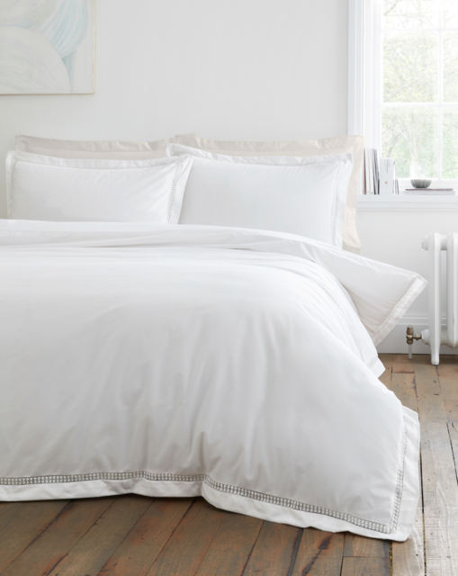 Bianca Oxford Lace Trim Duvet Cover Set White - Bianca - Size: DOUBLE - image 1