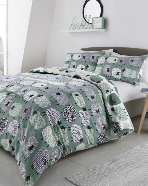 Fusion Dotty Sheep Duvet Cover Set Duck EGG - Fusion - Size: KING - image 1