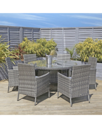 6 Seater Rattan Dining Set Grey - Charles Bentley - thumbnail 1