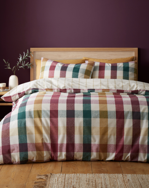 CL Autumn Check Duvet Cover Set Plum - Catherine Lansfield - Size: DOUBLE - image 1