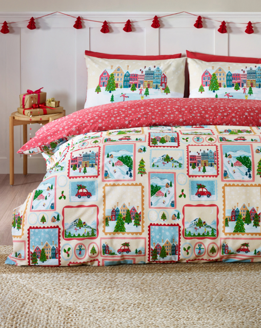 CL Christmas Town Stamps Duvet Set Natural - Catherine Lansfield - Size: SINGLE - image 1