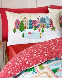 CL Christmas Town Stamps Duvet Set Natural - Catherine Lansfield - Size: SINGLE - thumbnail 3