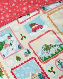 CL Christmas Town Stamps Duvet Set Natural - Catherine Lansfield - Size: SINGLE - thumbnail 4