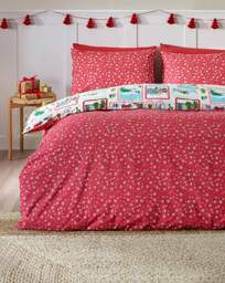 CL Christmas Town Stamps Duvet Set Natural - Catherine Lansfield - Size: SINGLE - thumbnail 2