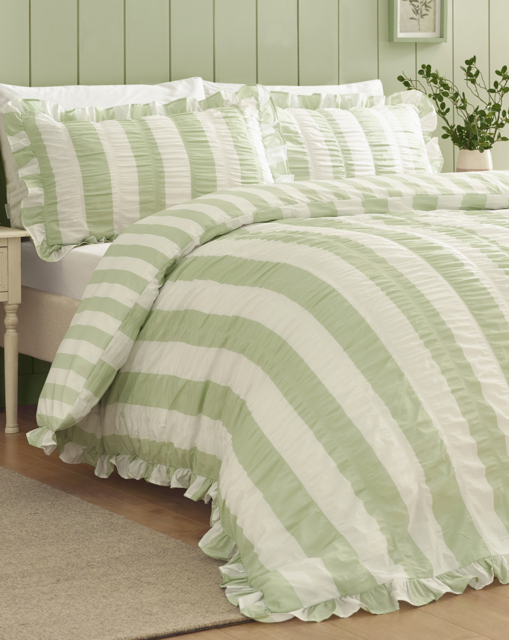 Catherine Lansfield Seersucker Duvet Set Green - Catherine Lansfield - Size: S KING - image 1
