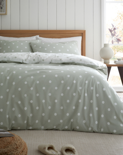 CL Brushed Polka Dot Duvet Set GRN Green - Catherine Lansfield - Size: SINGLE - image 1