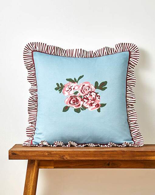 Bella Cushion with Striped Ruffled Edges Duck EGG - JD Williams - Size: 45X45CM - image 1
