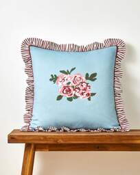Bella Cushion with Striped Ruffled Edges Duck EGG - JD Williams - Size: 45X45CM - thumbnail 1