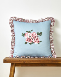 Bella Cushion with Striped Ruffled Edges Duck EGG - JD Williams - Size: 45X45CM