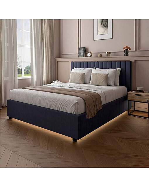 XR Living Maisie Fabric LED Ottoman Bed Navy - XR Living - Size: DOUBLE - image 1