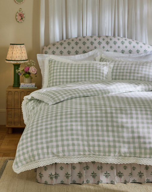 CK Painted Gingham Lace Duvet Set GRN Green - Cath Kidston - Size: SINGLE - image 1