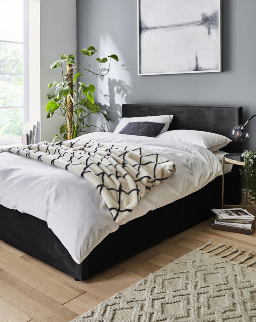 Hayden Velvet Ottoman Bed Frame Black - Essential Collection - Size: DOUBLE - image 1