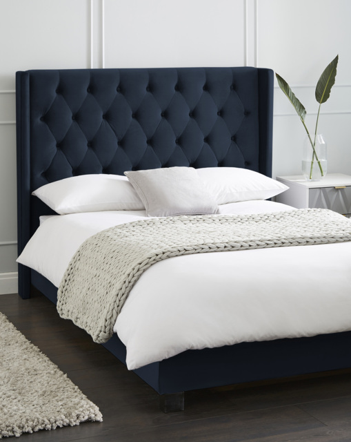 Allegra Velvet Bed with 3 Layer Mattress Midnight - Size: KINGSIZE - image 1