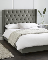 Allegra Velvet Bed with 3 Layer Mattress Pewter - Size: DOUBLE - thumbnail 1