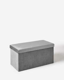 Foldable Velvet Drawer Ottoman Grey - JD Williams - thumbnail 3