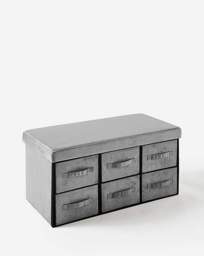 Foldable Velvet Drawer Ottoman Grey - JD Williams - thumbnail 2