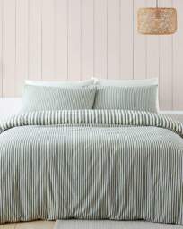 CL Brushed Stripe Duvet Cover Set GRN Green - Catherine Lansfield - Size: KING - thumbnail 3