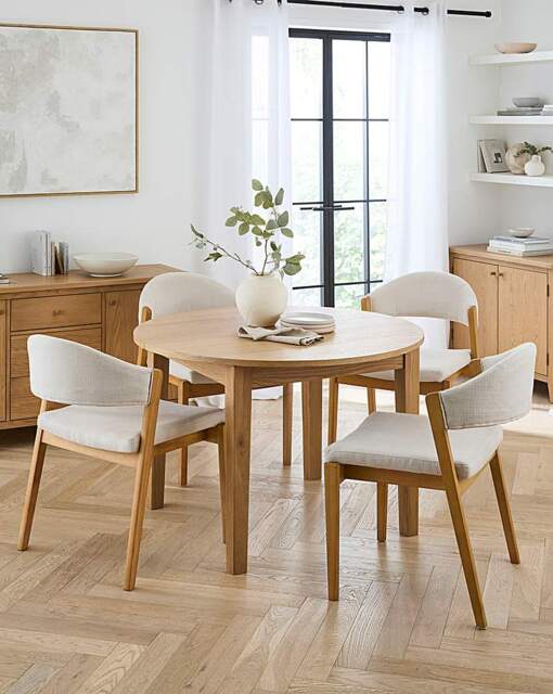Caitlin Wooden Table with 4 Elva Chairs Light Oak/Natural - JD Williams - image 1
