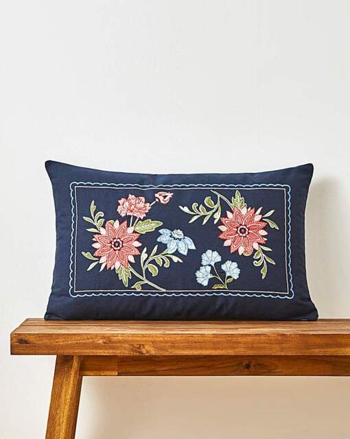 Astrid Vintage Embroidered Cushion Navy - JD Williams - Size: 30X50 - image 1