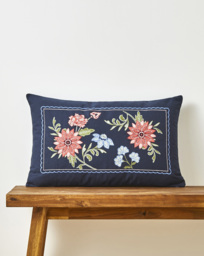 Astrid Vintage Embroidered Cushion Navy - JD Williams - Size: 30X50