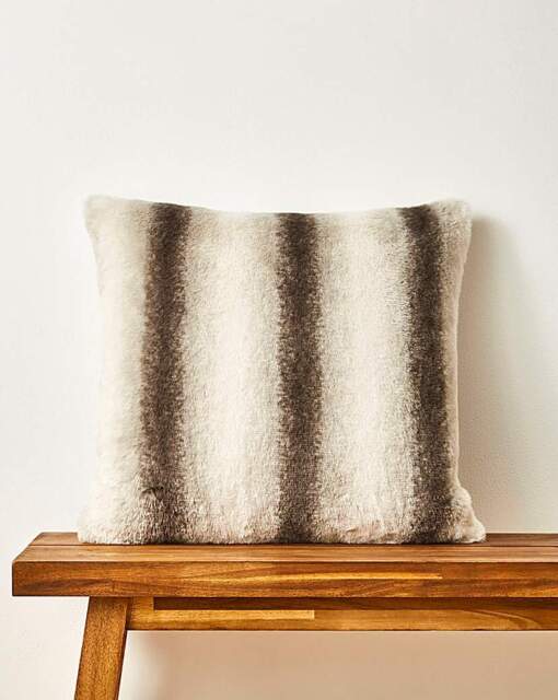 Stripe Animal Printed Faux Fur Cushion Grey - JD Williams - Size: 45X45CM - image 1