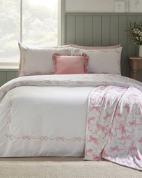 Catherine Lansfield Bow Duvet Set White/Pink - Catherine Lansfield - Size: SINGLE - thumbnail 1