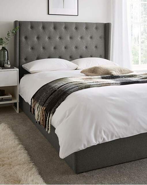 Allegra Fabric Bed with 3 Layer Mattress Charcoal - Size: DOUBLE - image 1
