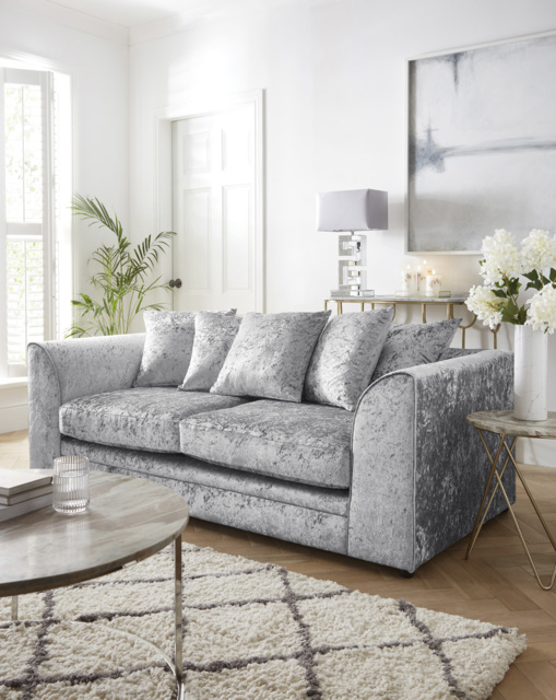 Chicago Crushed Velvet 3 Seater Sofa Silver - image 1