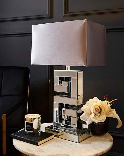Joanna Hope Greek Key Mirrored Lamp Silver - Joanna Hope - image 1