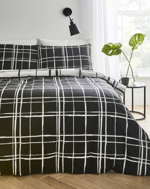 Wilson Black Check Duvet Cover Set Black - JD Williams - Size: KING - image 1