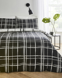 Wilson Black Check Duvet Cover Set Black - JD Williams - Size: KING - thumbnail 1
