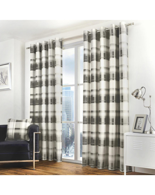 Balmoral Check Eyelet Curtains Slate - Fusion - Size: 168 x 229cm - image 1