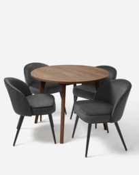 Oslo Table with 4 Emilie Velvet Chairs Walnut/Charcoal - thumbnail 1