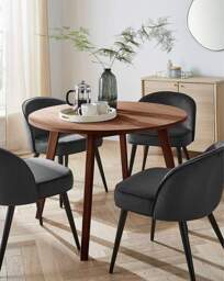 Oslo Table with 4 Emilie Velvet Chairs Walnut/Charcoal - thumbnail 2