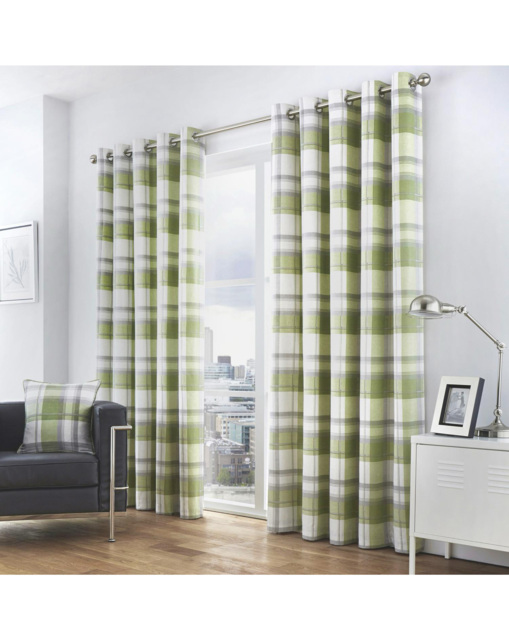Balmoral Check Eyelet Curtains Green - Fusion - Size: 168 x 229cm - image 1